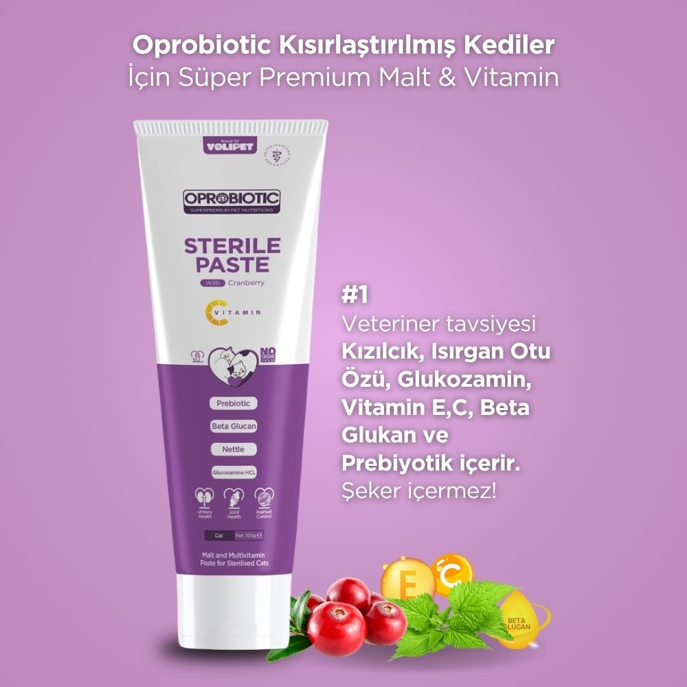 Oprobiotic Sterilised Süper Premium Malt ve Vitamin Macun 100gr (KISIR KEDİ MALT & VİTAMİN)